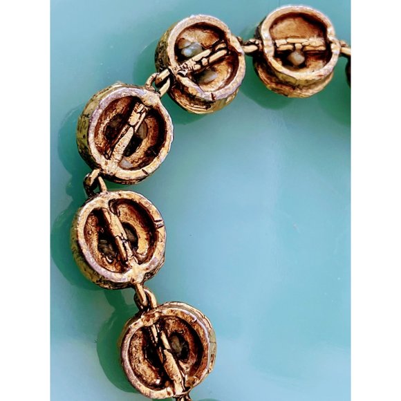 Vintage Green pebble stone Link bracelet Gold tone - Picture 9 of 10